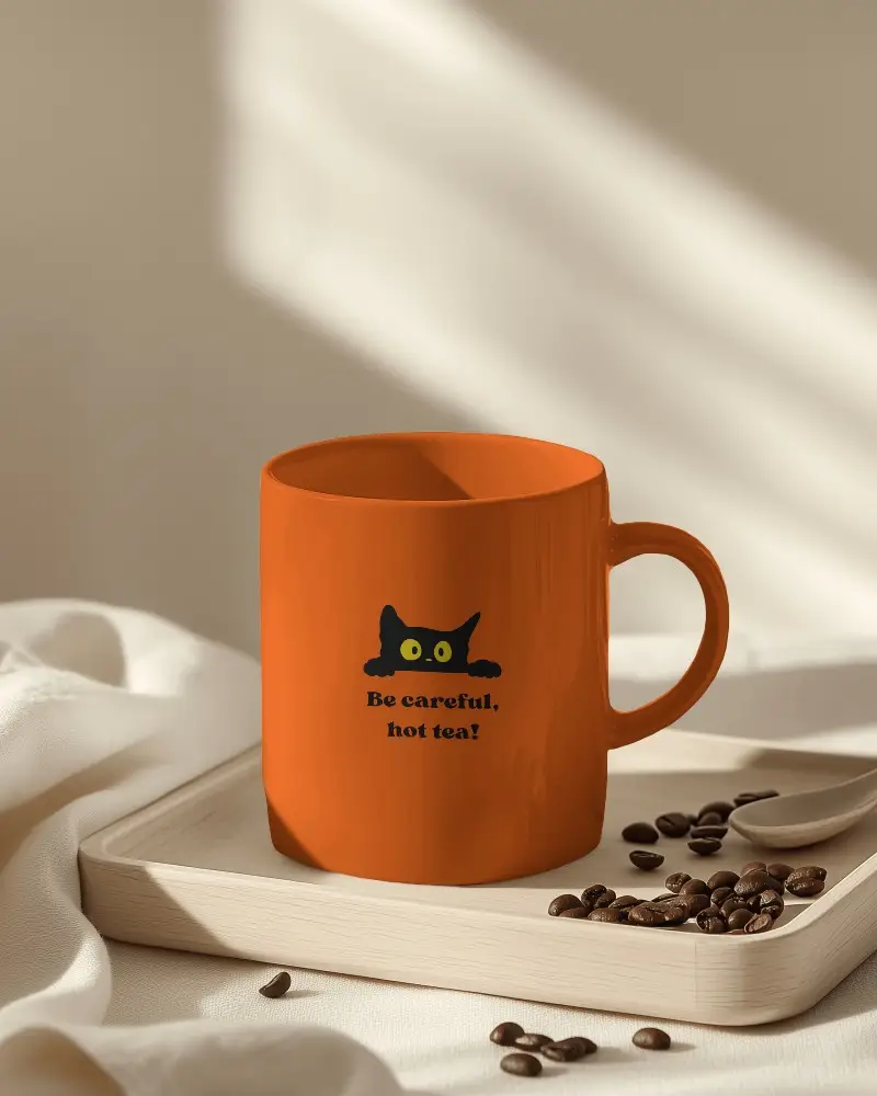 Cozy Mug On Wooden Tray With Custom Design Space Perfect For Personalized Graphic Art And Text Display