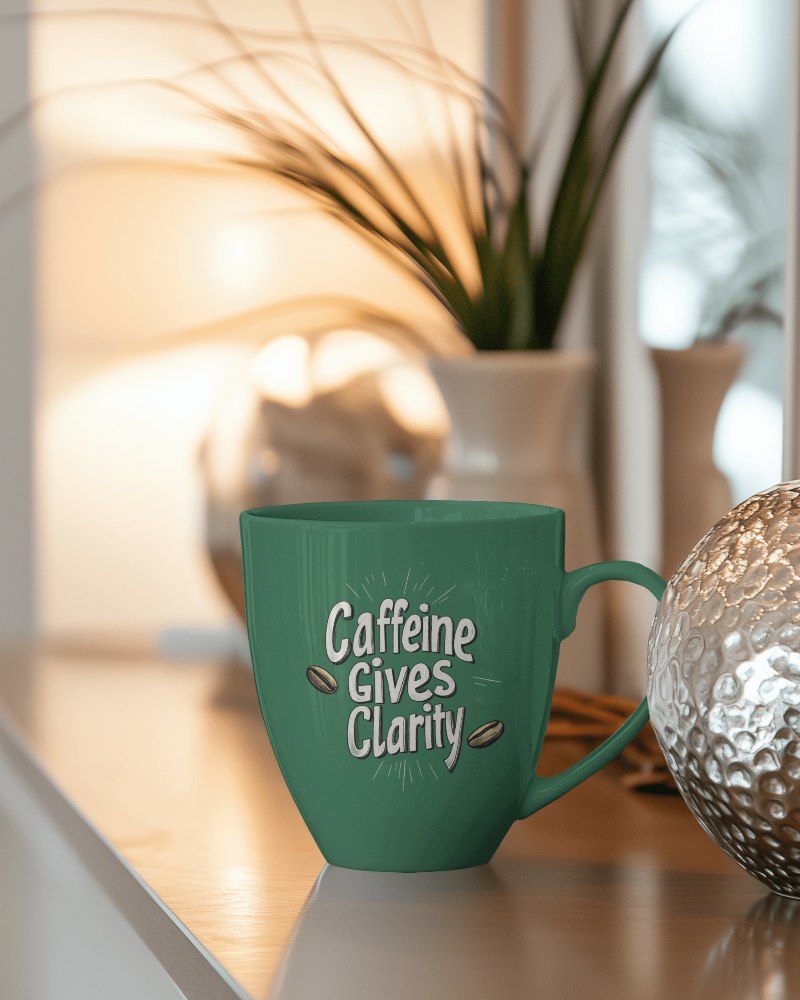 Cozy Home Caffeine Clarity Mug Mockup With Vases And Warm Lighting