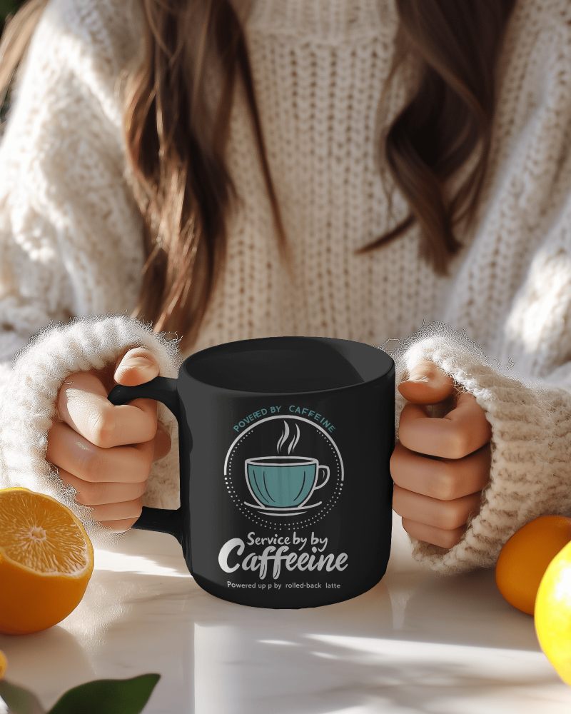 Cozy Morning Caffeine Powered Mug Mockup With Woman In Warm Sweater
