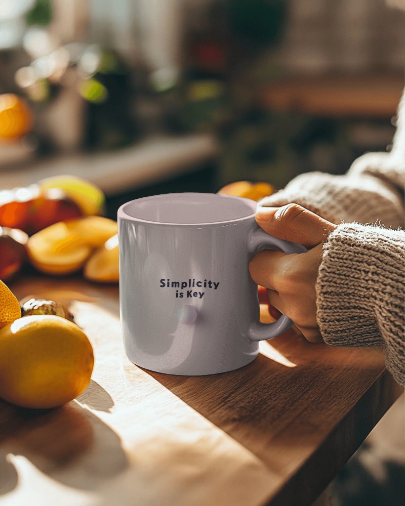 Morning Sunlight Kitchen Table Mug Mockup With Inspirational Slogan And Fresh Fruits