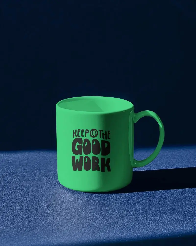 Minimalist Dark Background Mug Mockup White Ceramic Mug On Solid Deep Blue Surface Highlighting Your Design Space Clean And Stylish Aesthetic