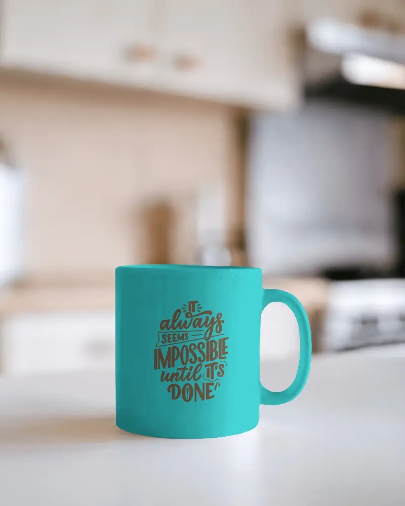 Modern Kitchen Mug Mockup White Coffee Cup With Design Space On Smooth Countertop And Minimalist Background Bright And Contemporary Aesthetic
