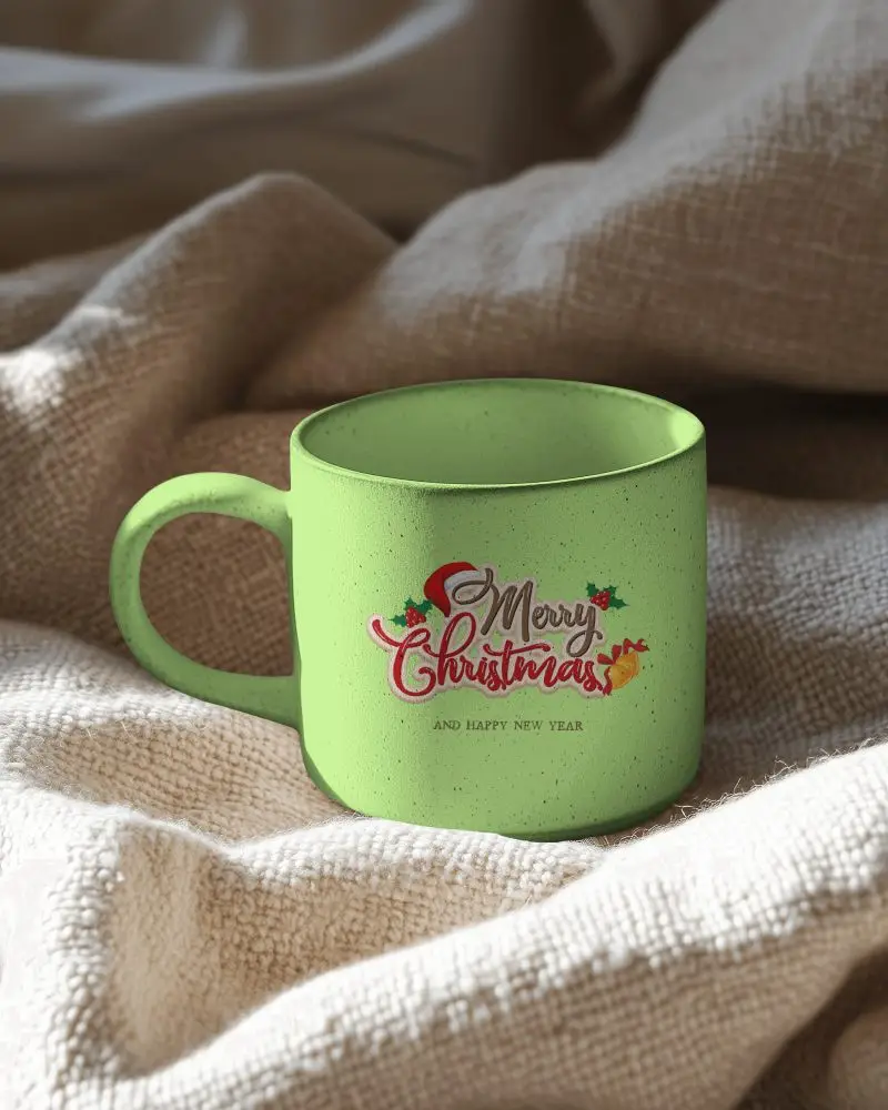 Soft Texture Mug Mockup White Coffee Cup With Design Space On Creamy Fabric Background Comfy And Warm Aesthetic