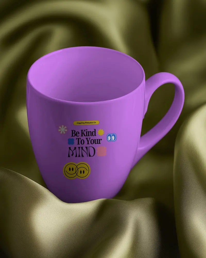 Elegant Mug Mockup White Coffee Cup With Design Space On Golden Silk Background Luxurious And Refined Aesthetic