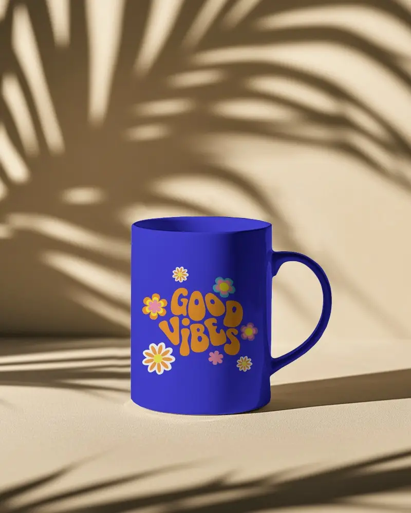 Minimalist Tropical Mug Mockup Simple Mug Highlighted On Smooth Surface With Dramatic Palm Shadow Subtle Yet Stylish Aesthetic