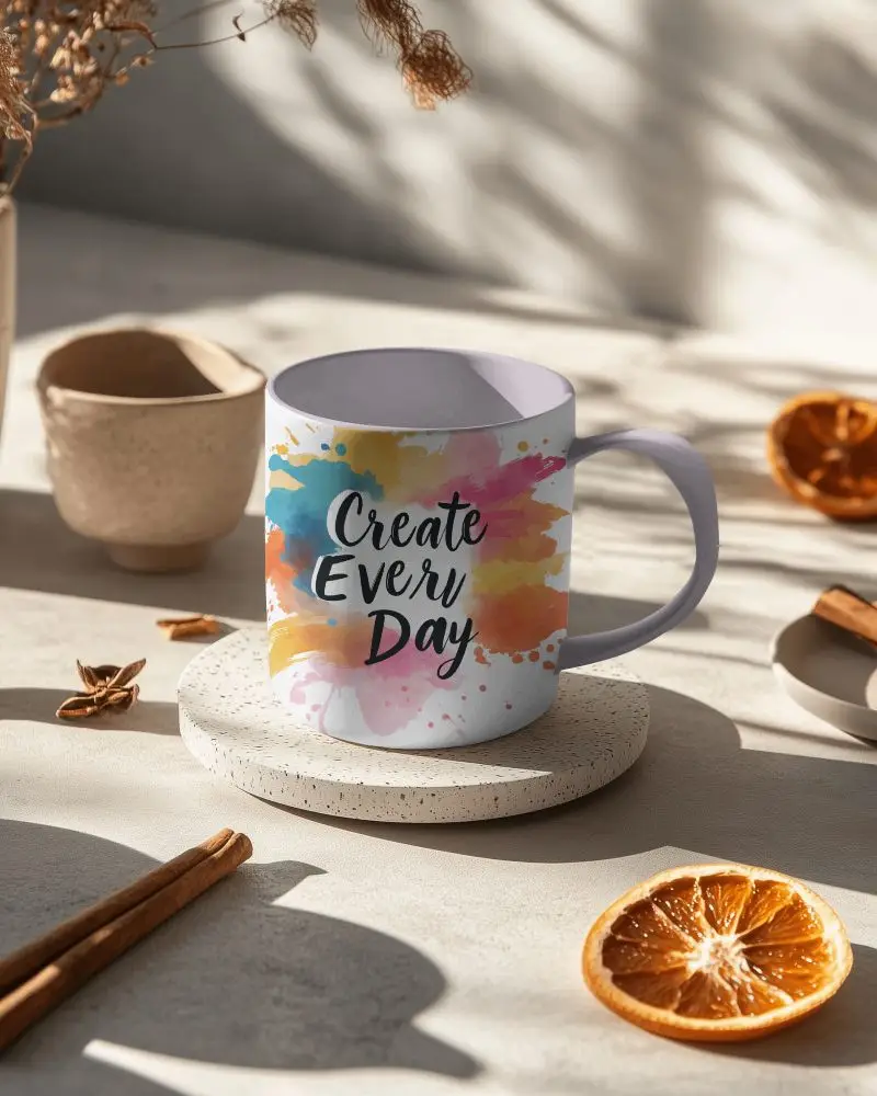 Cozy Brew Mug Mockup Minimalist Mug Highlighted On Neutral Backdrop With Dried Fruits And Spices Promoting Homey And Nourishing Feel