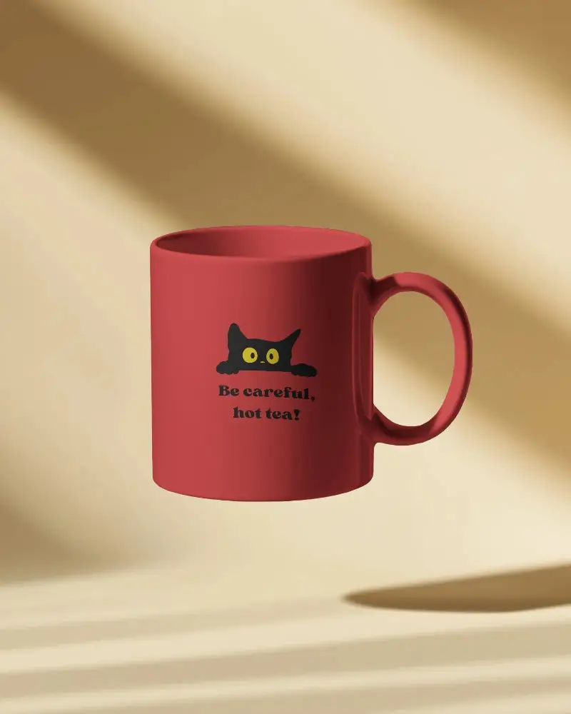 Minimal Elegant Mug Mockup Floating White Ceramic Cup On Soft Beige Background With Sunlight Shadows