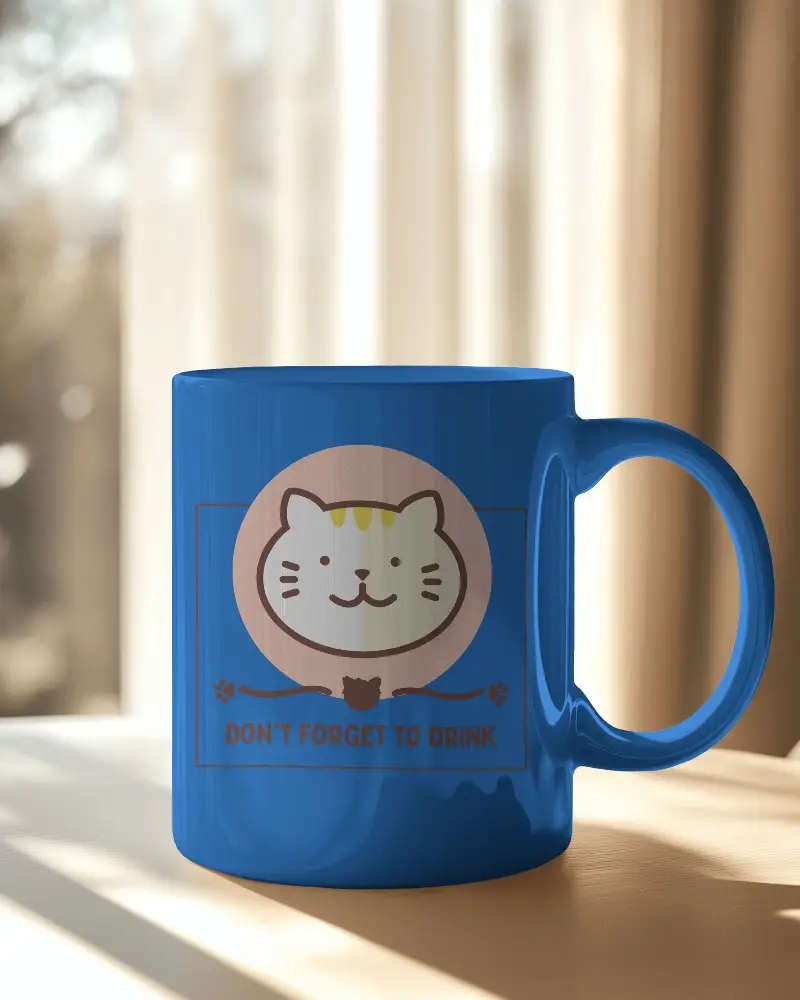 Premium Mug On Table With Natural Light Showcasing Clear Design Area For Custom Graphic Art