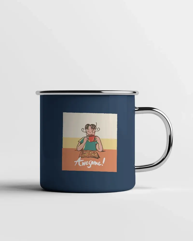 Vintage Enamel Mug With Graphic Design Space Ideal For Personalized Art And Creative Customization