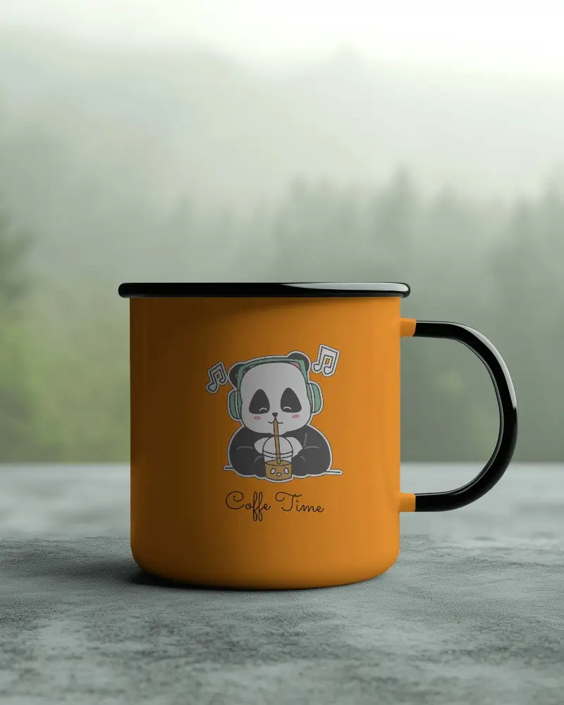 Customizable Enamel Mug Surrounded By Natural Landscape Ready For Unique Graphic Design Placement