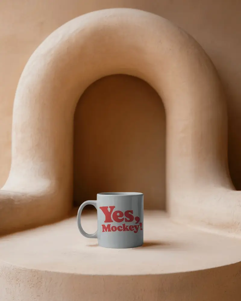 Modern Minimalist Ceramic Mug Mockup With Unique Abstract Architectural Background Design 0202