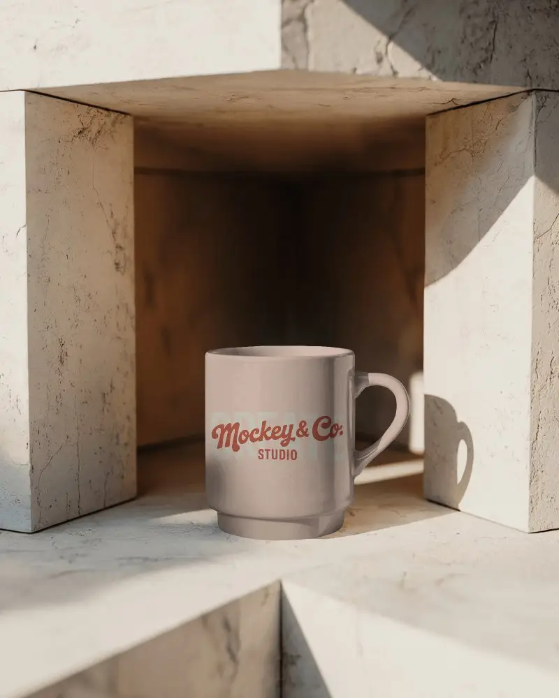 Ceramic Mug Mockup On Modern Minimalist Stone Shelf Perfect For Easy Branding And Design 0211