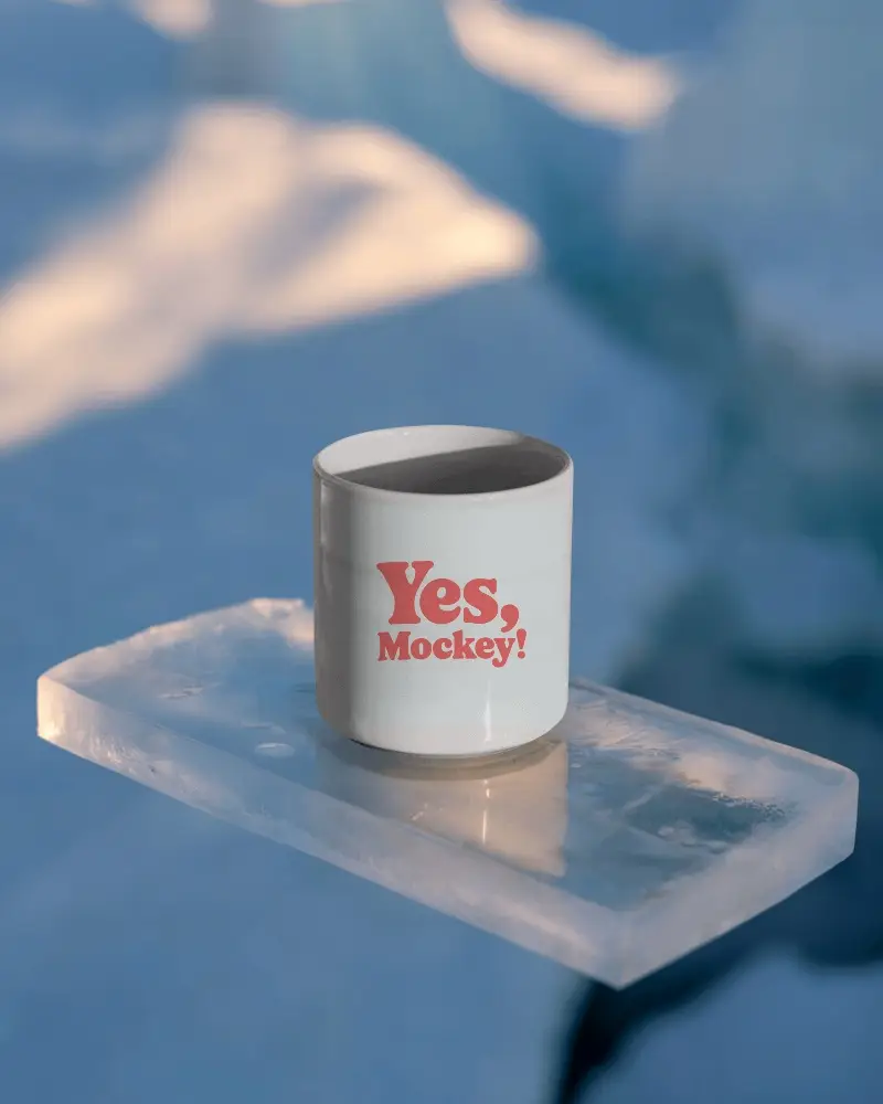 Modern Mug Mockup Using Ice Surface To Highlight Clean And Cool Aesthetic Presentation