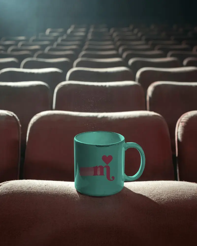Ceramic Coffee Mug Mockup With Handle On Cinema Seat Background For Brand Promotion