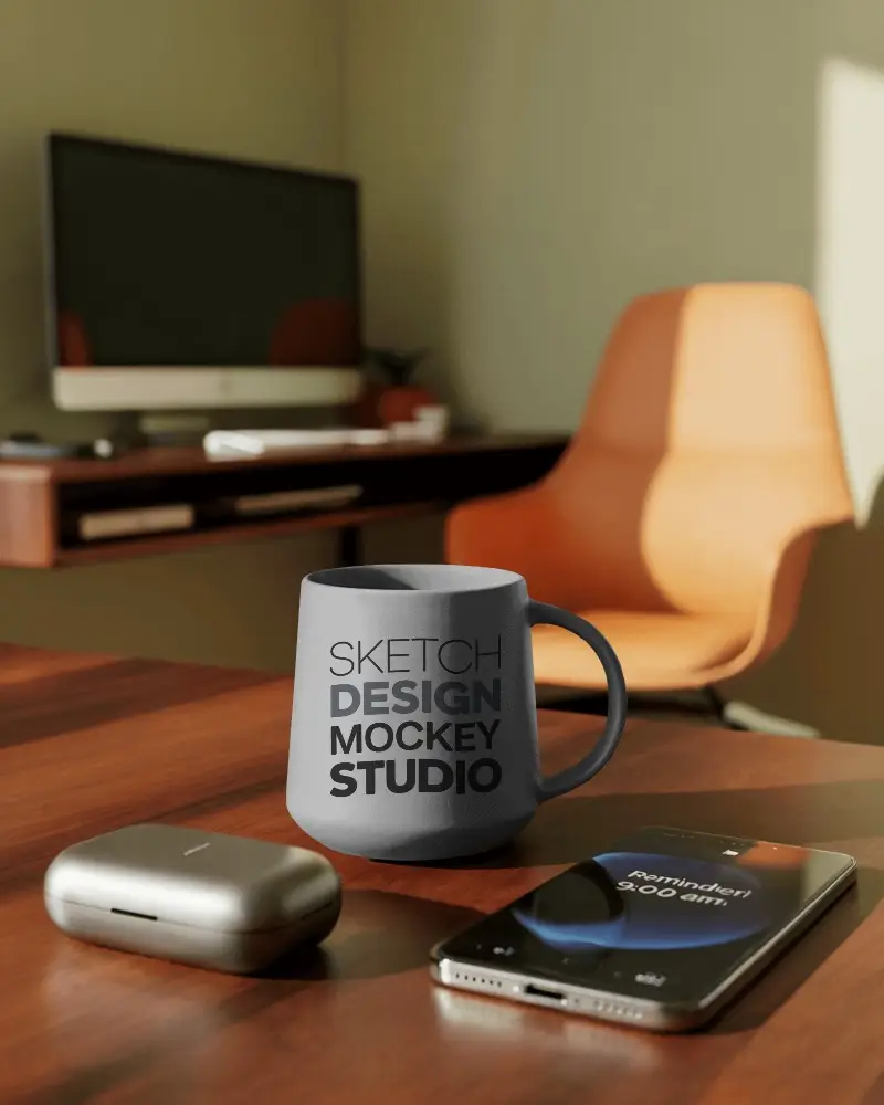 Minimalist Modern Ceramic Mug Mockup For Professional Cozy Office Environment Display