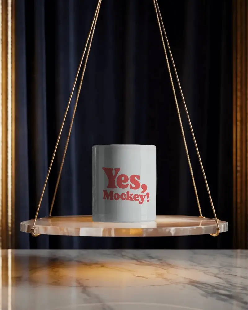 Elegant Minimalist Mug Mockup Floating Display On Marble Surface For Custom Design