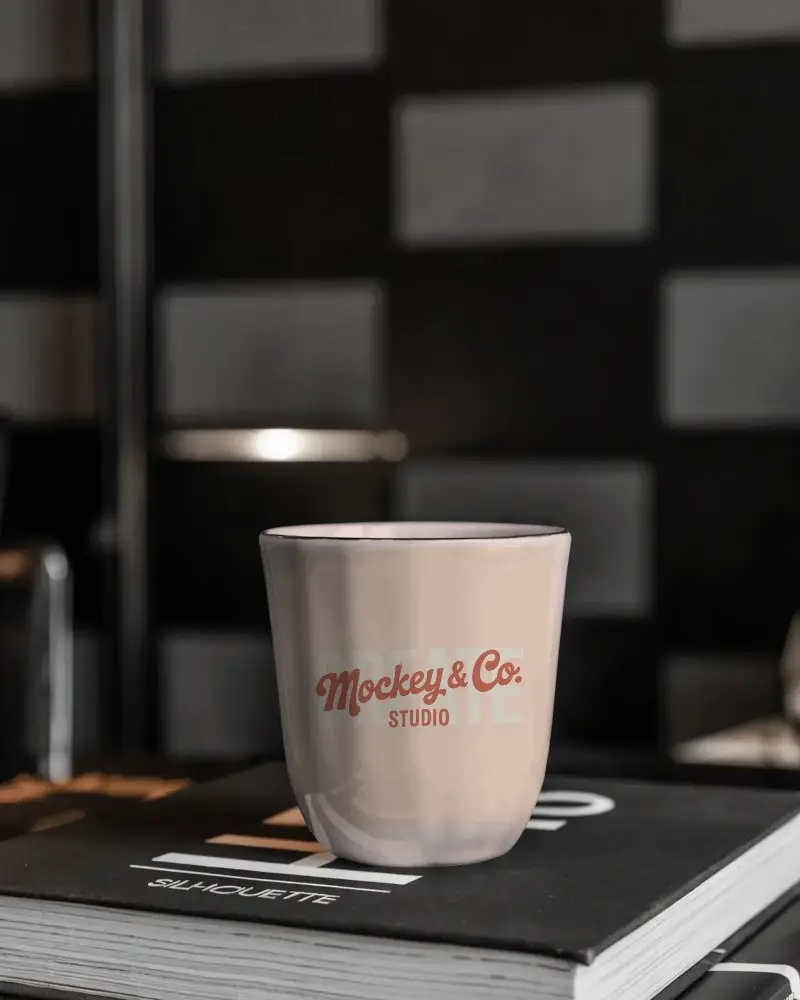 High Quality Ceramic Mug Mockup On Stack Of Books Ideal For Coffee Tea Cup Presentation