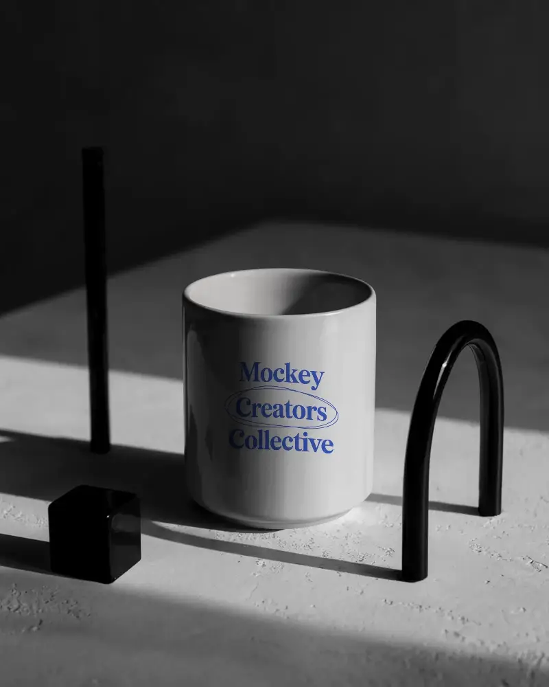 Ceramic Mug Mockup With Minimalistic Geometric Shapes And Shadow Play For Designers
