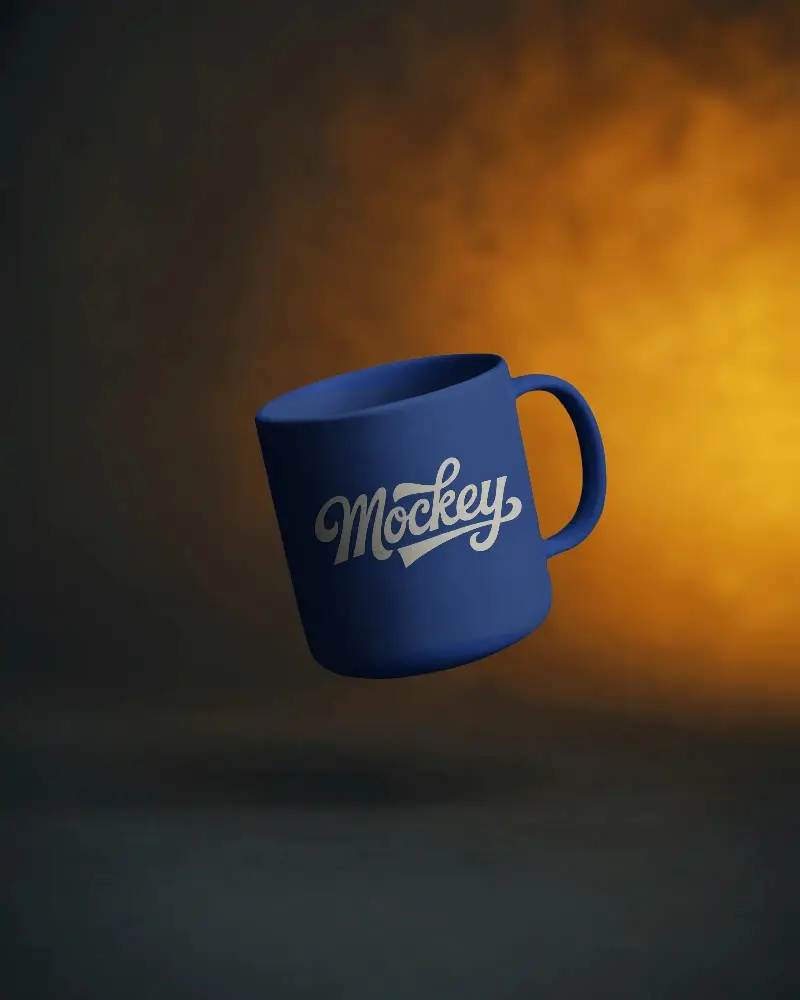 Ceramic Mug Mockup Floating On Dark Background For Custom Logo Design Display