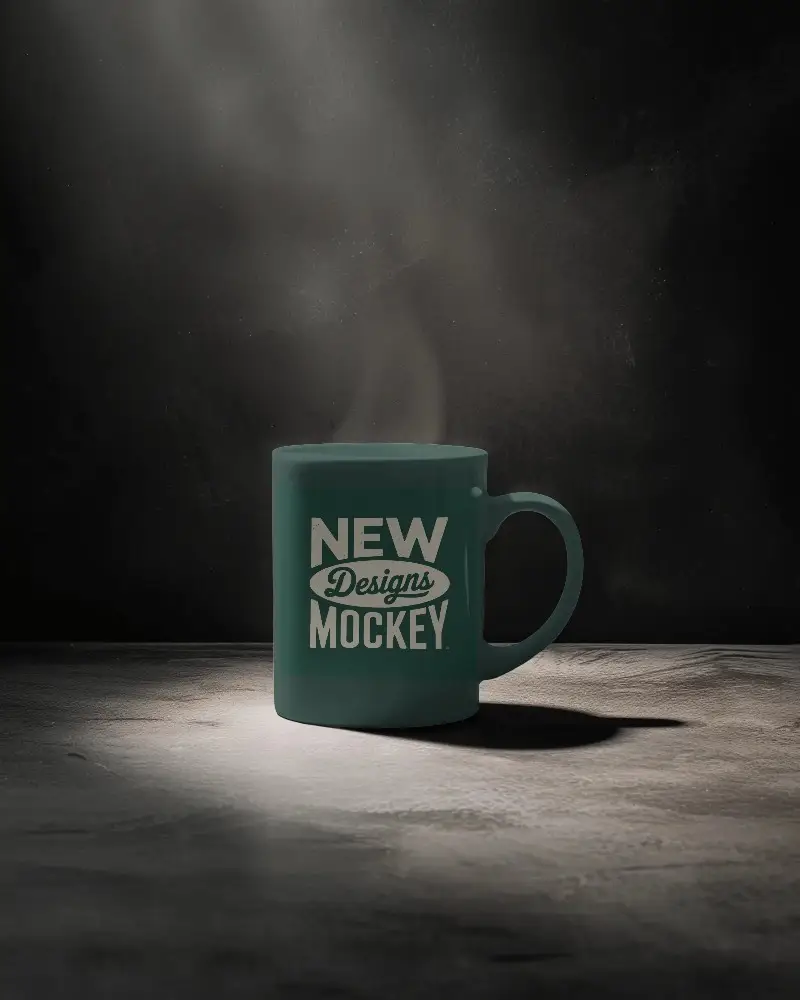 Classic Ceramic Coffee Mug Mockup Steaming Hot Drink Simple Minimalist Design Matte Finish