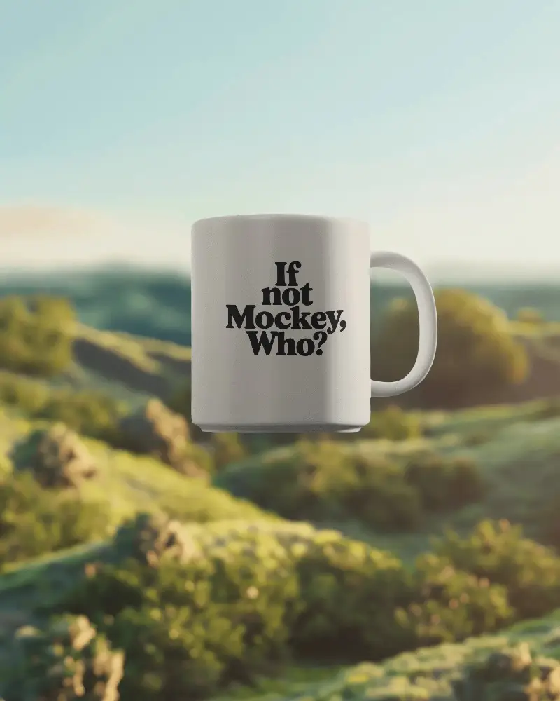 Minimalist Ceramic Coffee Mug Mockup Floating Over Natural Scenery For Design Presentation