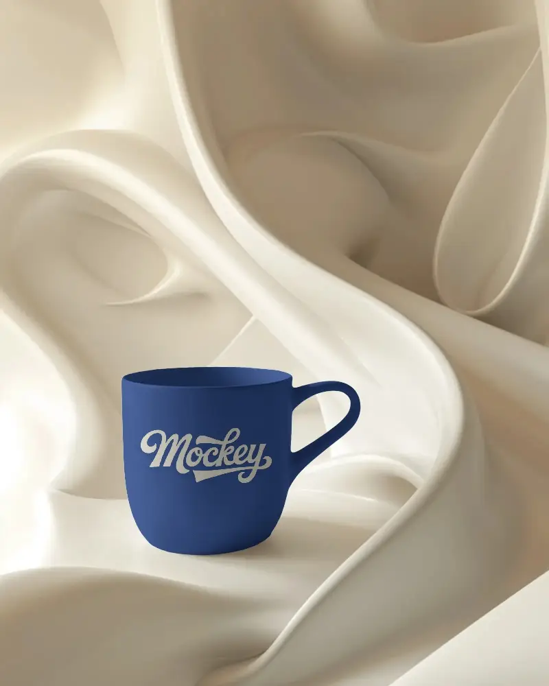 Ceramic Mug Mockup With Elegant Handle Design On Smooth Soft Fabric Background Display