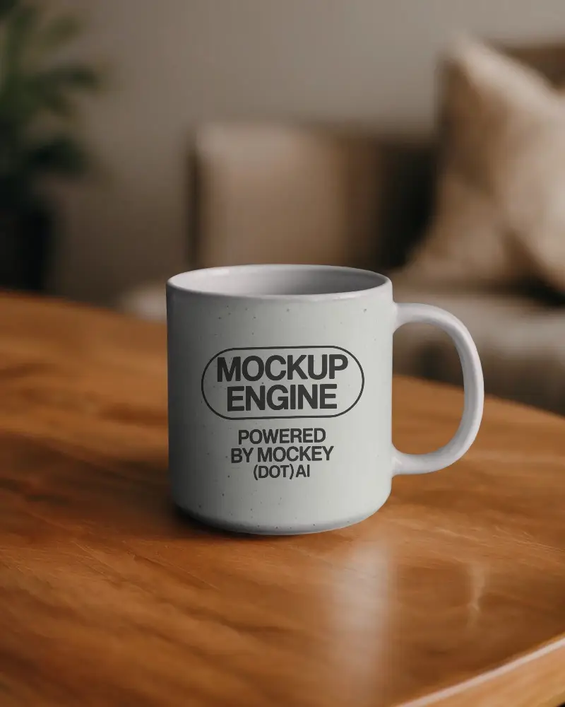 Ceramic Coffee Mug Mockup On Wooden Table For Custom Logo And Design Presentation