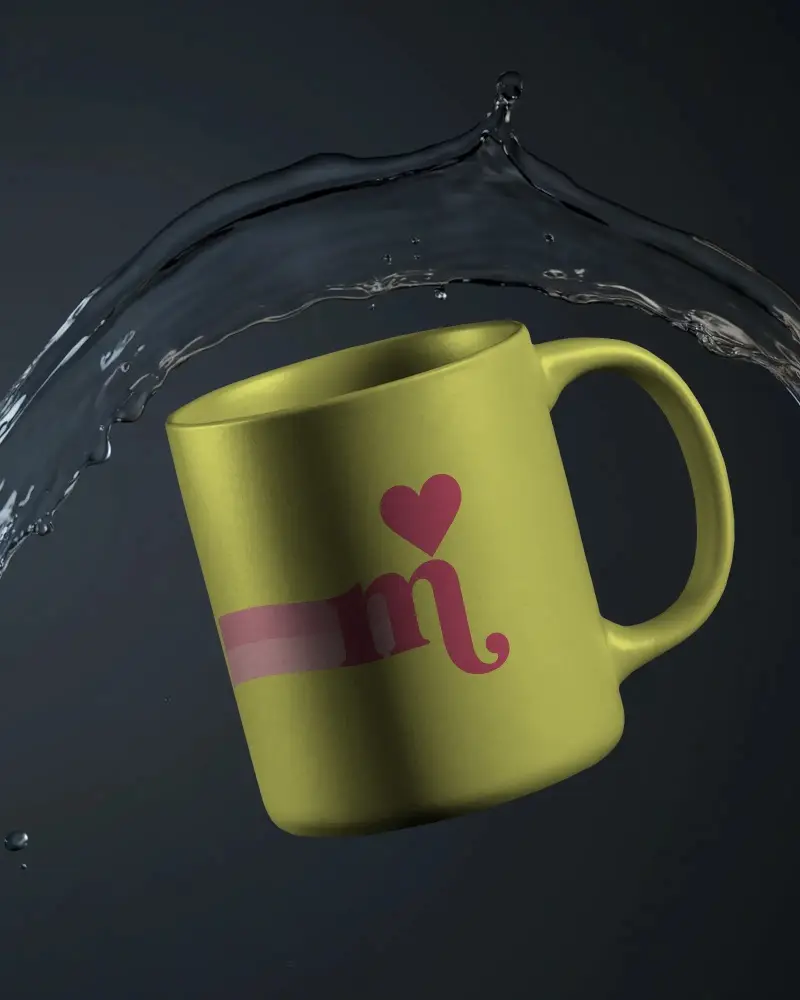 Sleek Minimalist Ceramic Mug Mockup Floating With Water Splash Dynamic Product Presentation