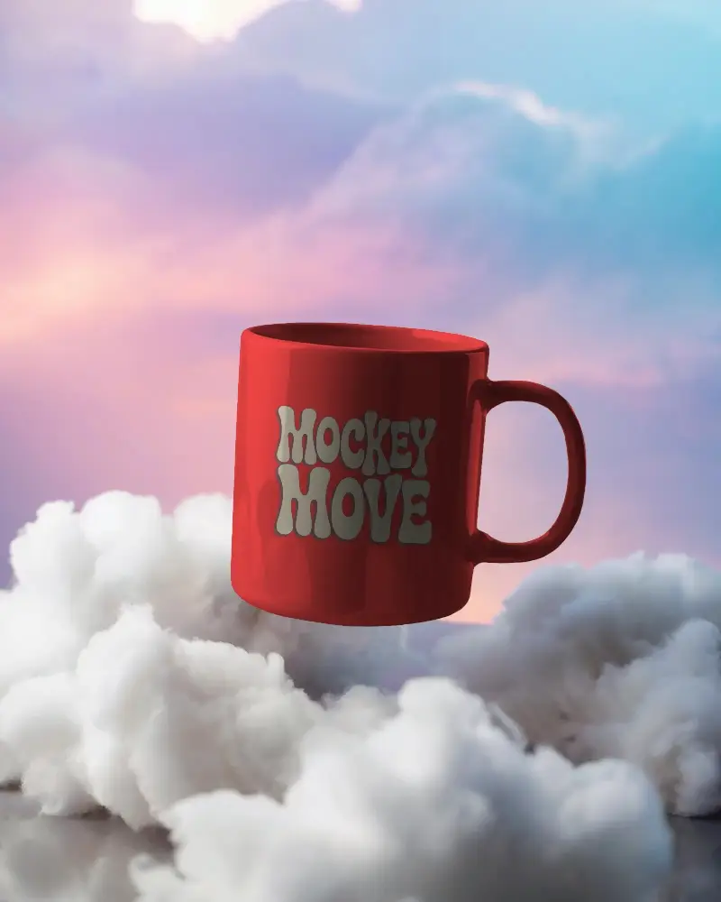 Realistic Mug Mockup With Handle Suspended In Cloudy Sky Ideal For Branding Presentations