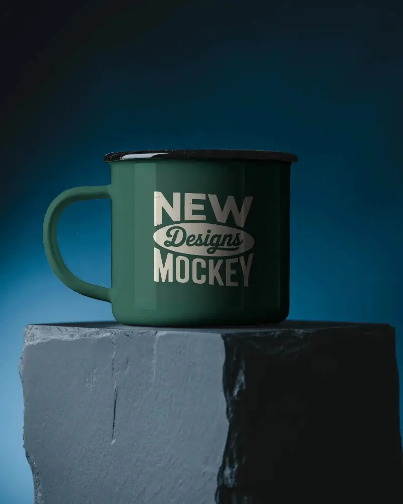 Classic Metal Enamel Mug Mockup With Spacious Handle Ideal For Coffee Tea And Camping