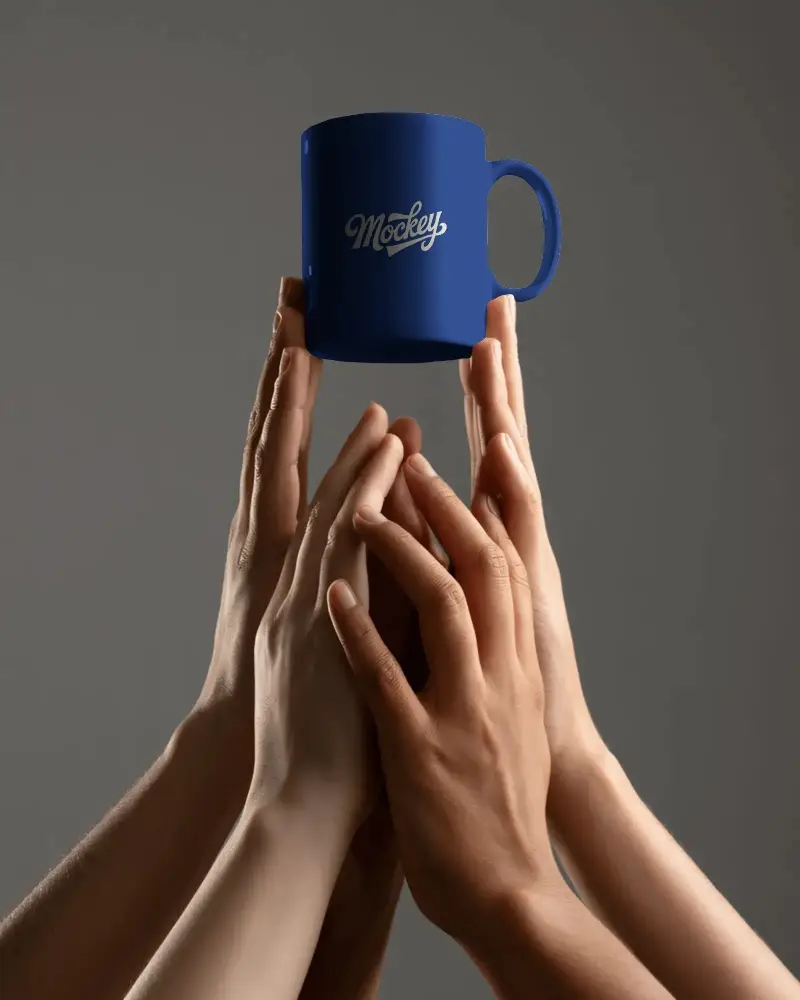 Hands Holding Floating Mug Mockup With Smooth Surface Studio Mockup For Product Presentation
