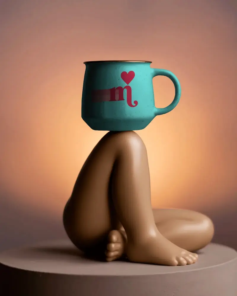 Modern Ceramic Mug Mockup With Unique Human Legs Base Creative Coffee Cup Display Mockup