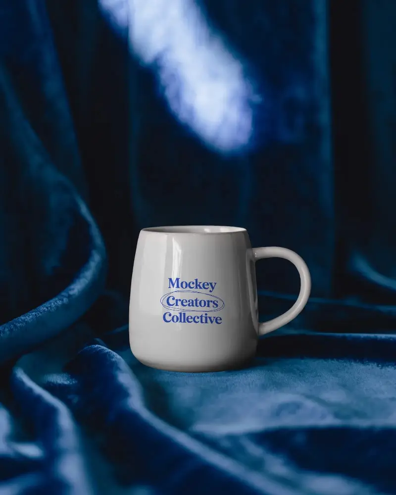 Blank Ceramic Drinkware Mug Mockup On Soft Draped Fabric Background For Customization