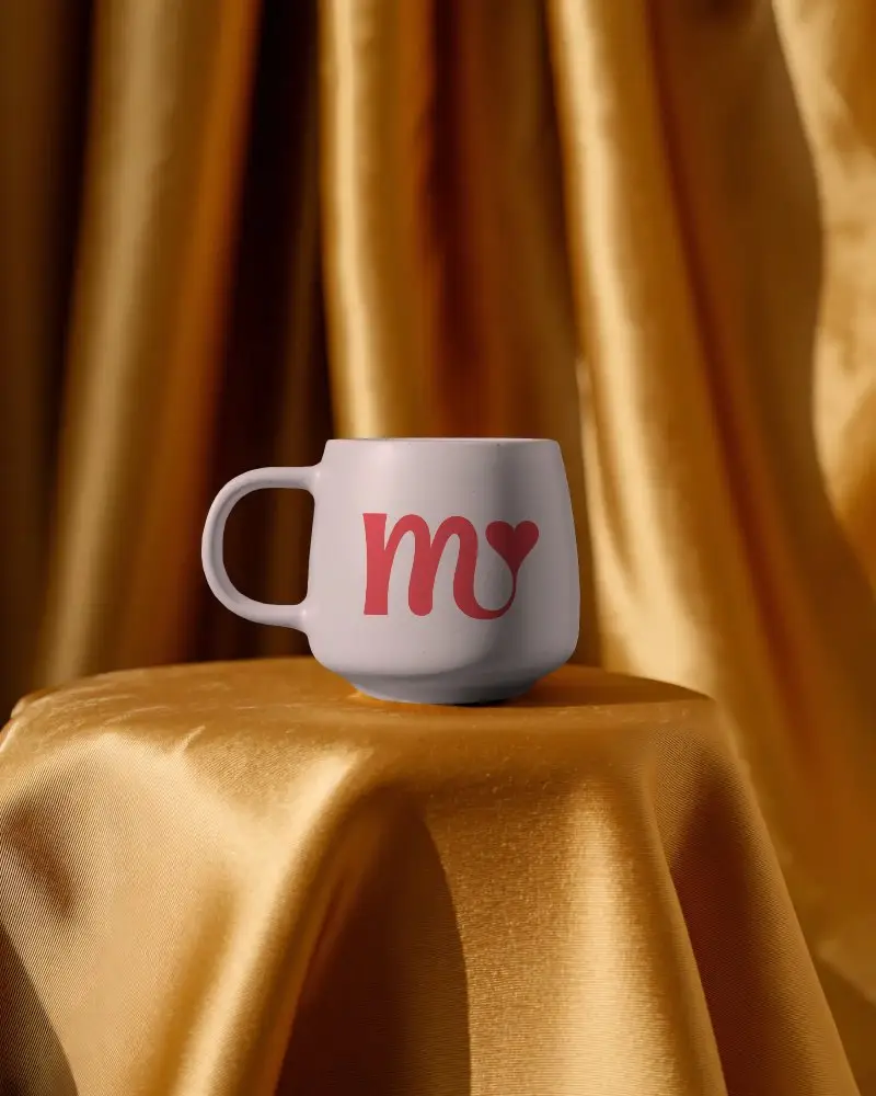 Rustic Ceramic Coffee Mug Mockup On Elegant Textured Fabric For Branding Design