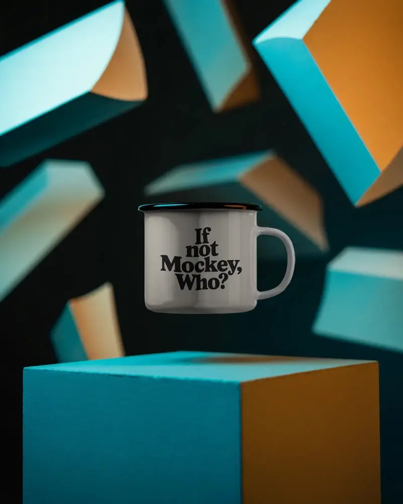 Floating Ceramic Mug Mockup With Geometric Background For Modern Branding