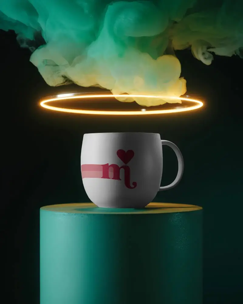 Sleek Modern Matte Ceramic Mug Mockup With Floating Glowing Ring Visual Effect