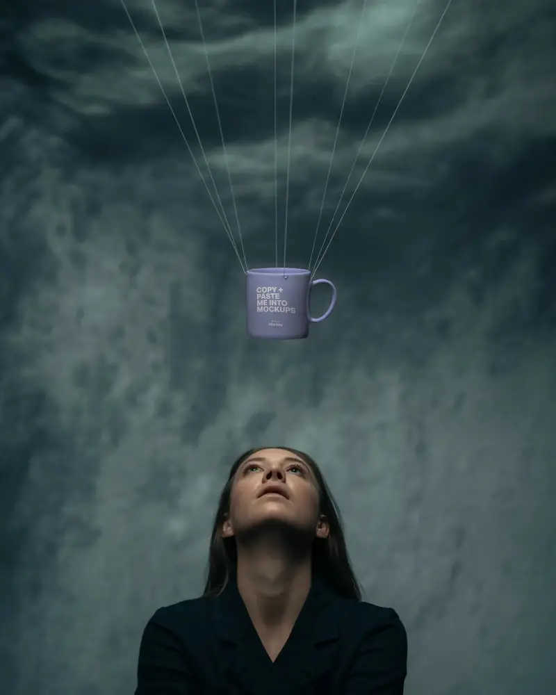 Unique Floating Mug Mockup For Creative Beverage Packaging And Brand Presentation Design Projects