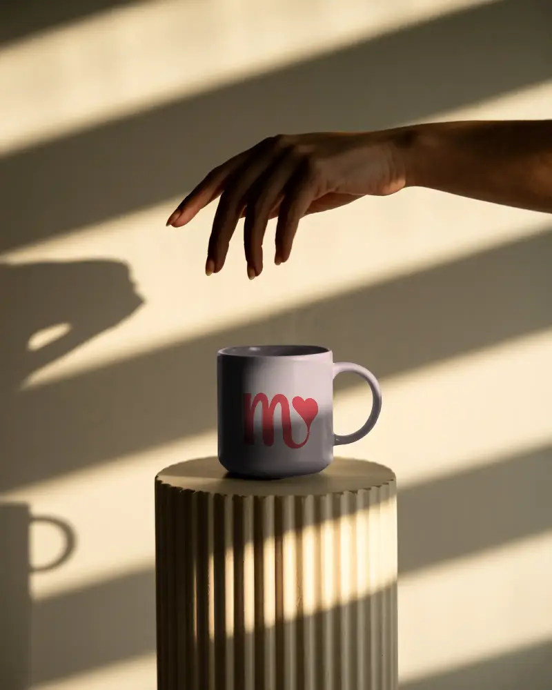 Elegant Minimalist Ceramic Mug Mockup With Natural Light Shadow Play For Designs