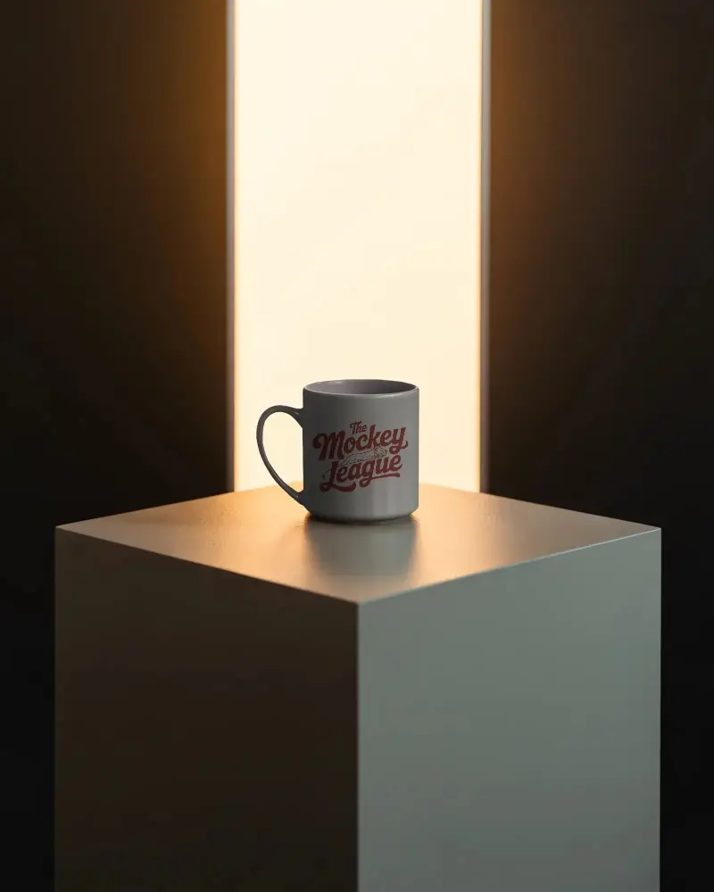 Premium Mug Mockup With Handle Displayed On Geometric Podium For Branding Presentations