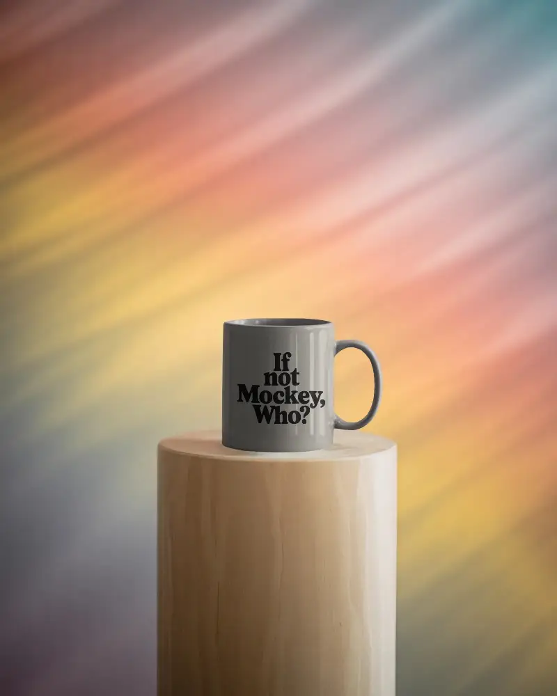 Sleek Modern Coffee Mug Mockup On Wooden Pedestal For Presentation And Branding Use