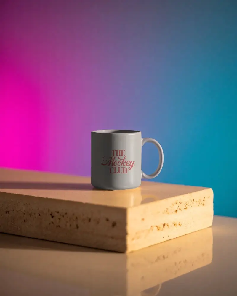 Clean Design Mug Mockup Placed On Nature Inspired Stand For Coffee Tea Brands Showcase