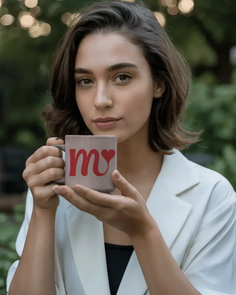 Woman Holding Simple Black Ceramic Mug Mockup Natural Light Minimalist Drinkware