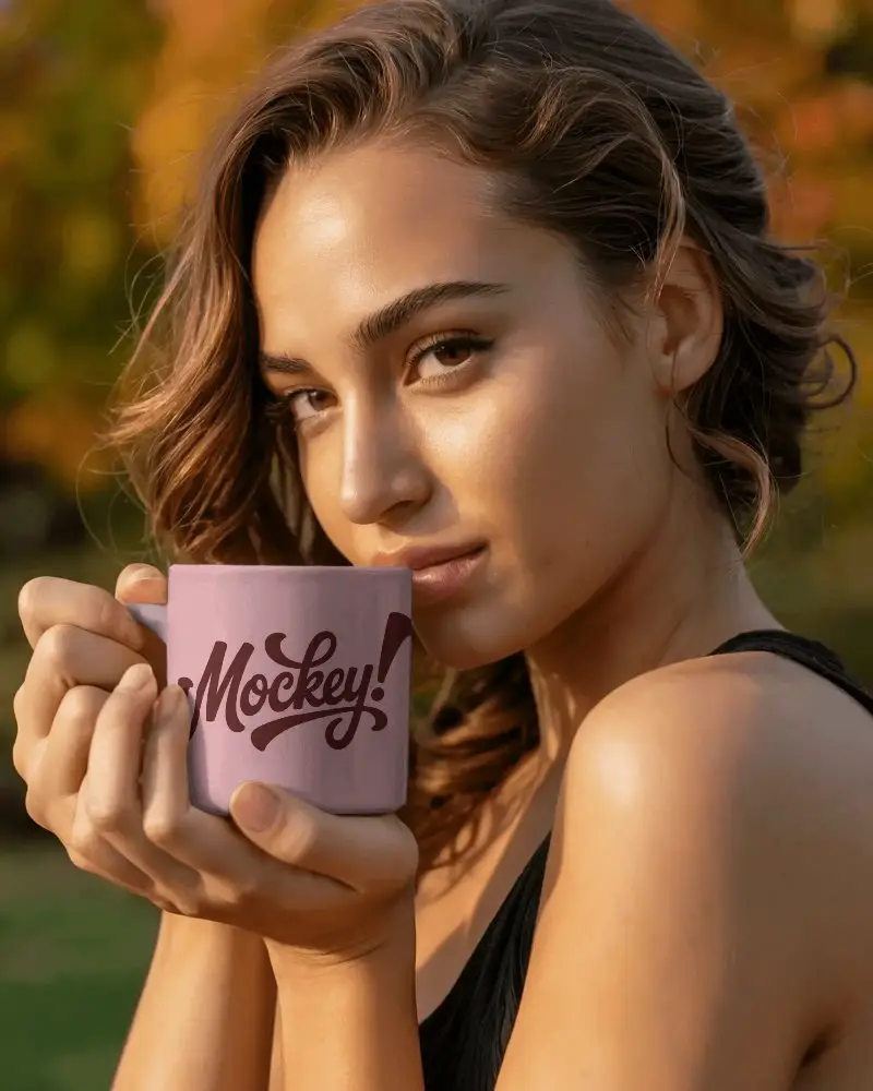 Woman Holding Customizable Coffee Mug Mockup Lifestyle Cup Morning Drink