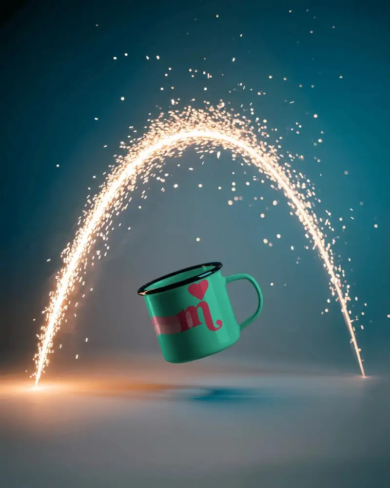 Floating Mug Mockup With Dynamic Light Trail For Creative Product Presentation Design