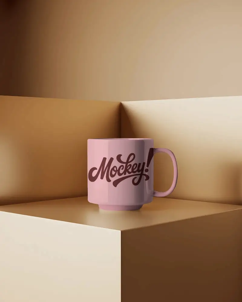 Realistic Mug Mockup With Handle On Modern Minimalistic Platform Perfect For Design Showcase