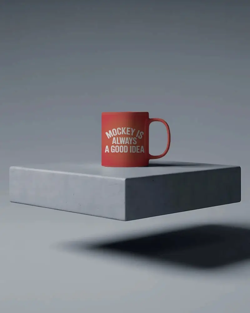 Sleek Blank Drinkware Mug Mockup Above Cement Cube For Design And Advertising Goals