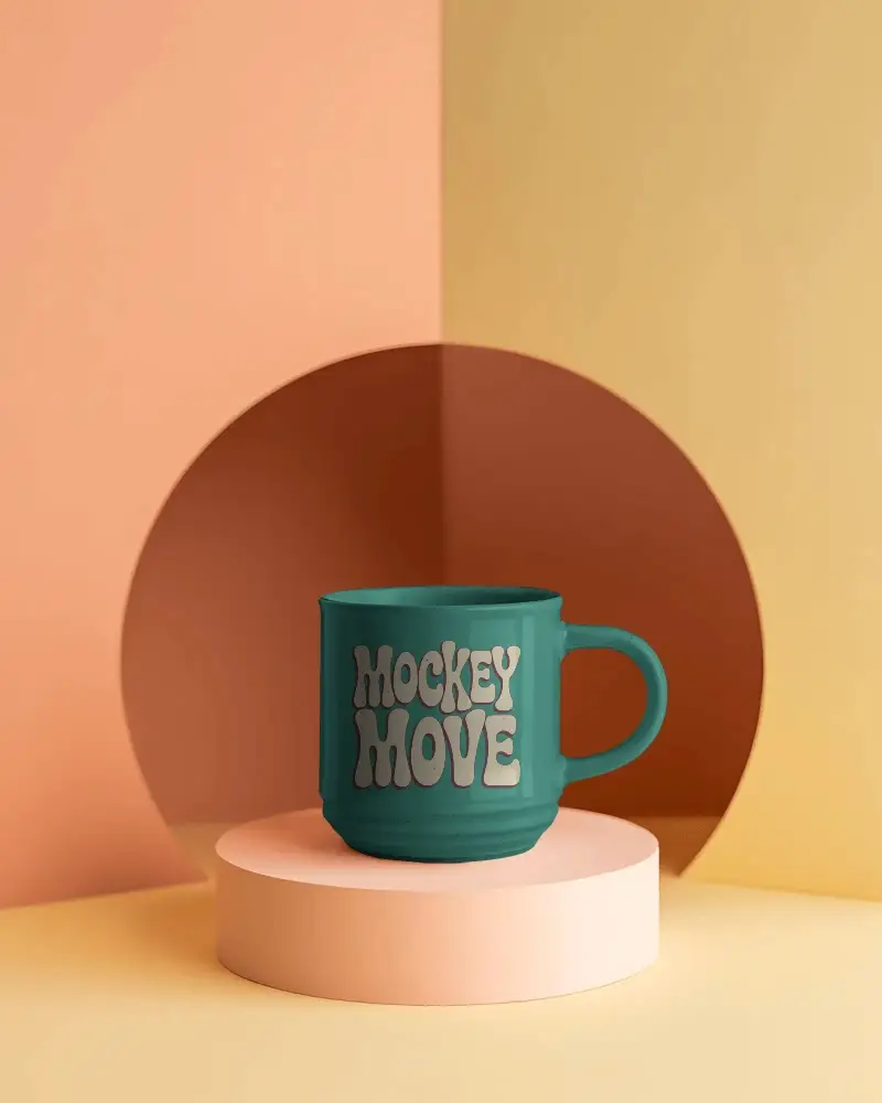 Modern Ceramic Coffee Cup Mockup Round Pedestal Simple Elegant Home And Office Desk Setup