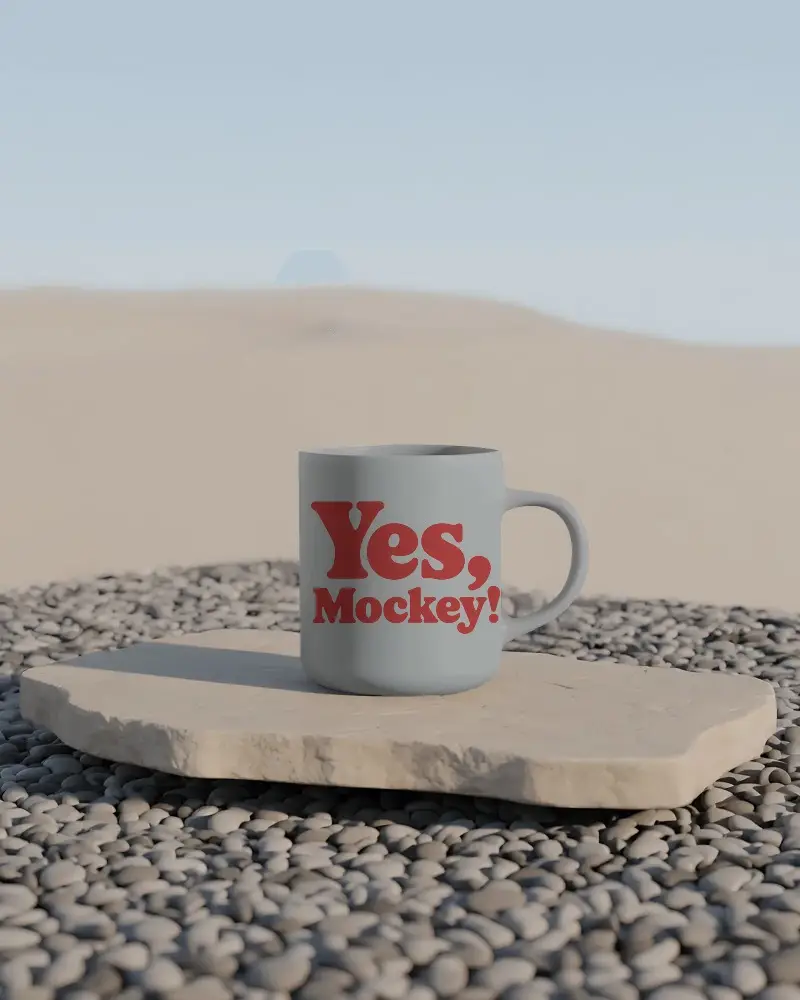 Minimalist Ceramic Coffee Mug Mockup Natural Stone With Smooth Pebble Background