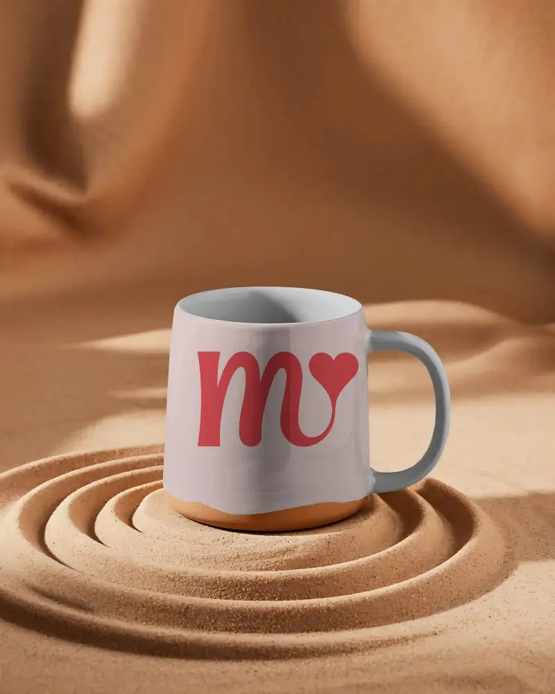Stylish Ceramic Mug Mockup For Coffee Tea Showcase On Textured Sand Background