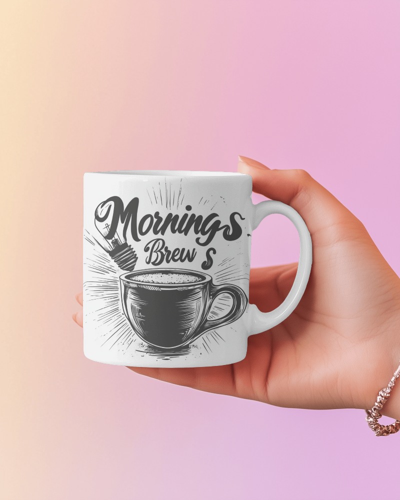 Mornings Brews Mug Mockup Coffee Artwork Pastel Pink Ambiance
